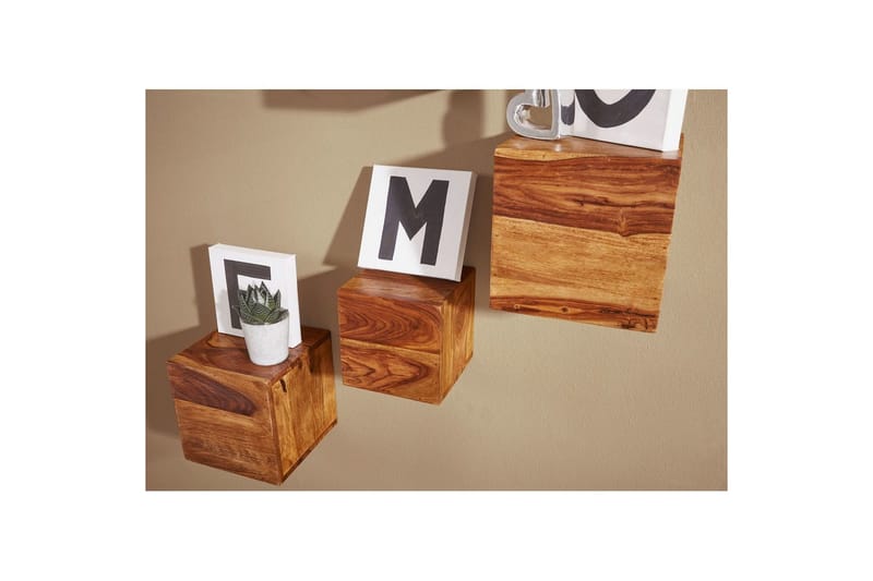 Seinähylly Wohnling Modernit seinälle kiinnitettävät kuutionmuotoiset täyspuuhyllyt, 4 kappaleen sarja - Talo & remontointi - Keittiö & kylpyhuone - Keittiö & kodinhoitohuone - Keittiön sisustus - Keittiöhylly