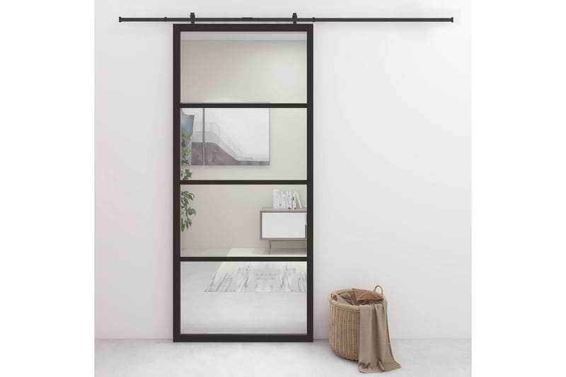Liukuovi alumiini ja ESG-lasi 90x205 cm musta - Talo & remontointi - Rakentaminen - Ovet - Liukuovi