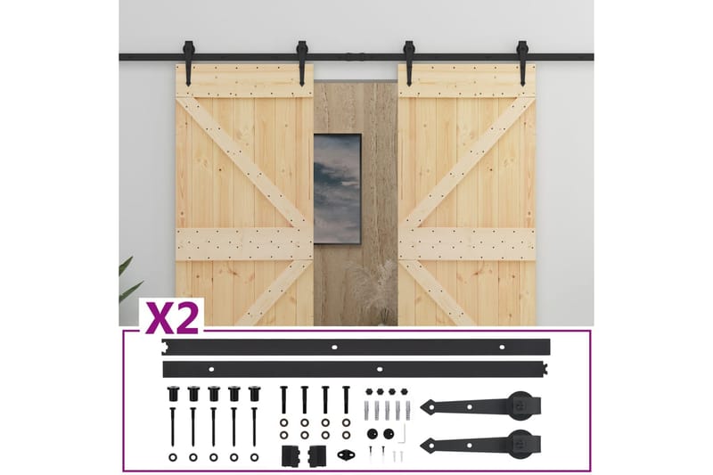 Liukuovi asennustarvikkeineen 100x210 cm täysi mänty - Ruskea - Talo & remontointi - Rakentaminen - Ovet - Liukuovi