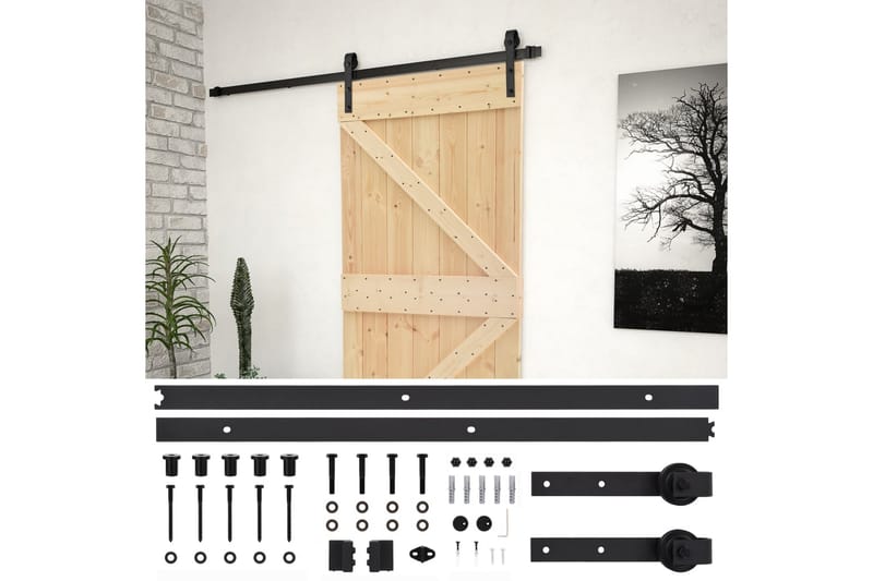 Liukuovi asennustarvikkeineen 80x210 cm täysi mänty - Ruskea - Talo & remontointi - Rakentaminen - Ovet - Liukuovi
