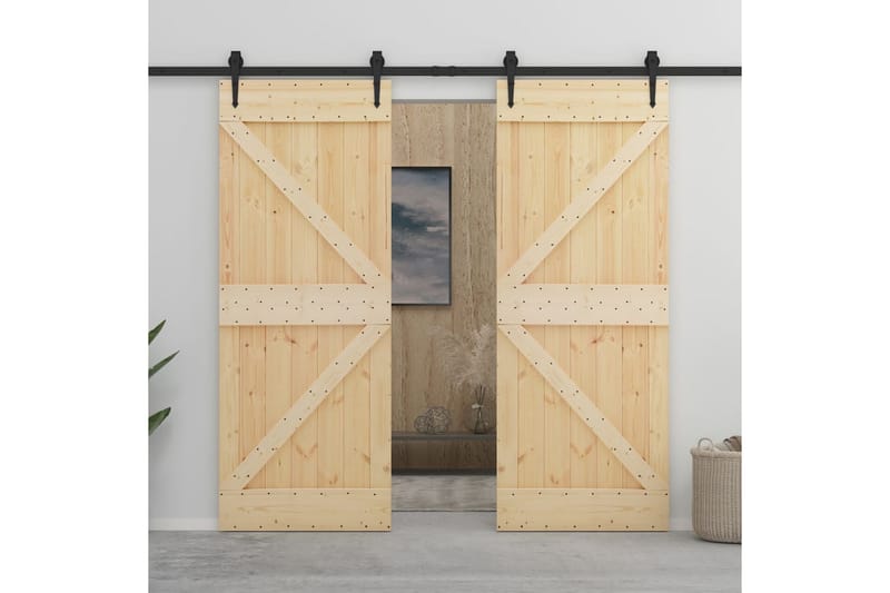 Liukuovi asennustarvikkeineen 90x210 cm täysi mänty - Ruskea - Talo & remontointi - Rakentaminen - Ovet - Liukuovi