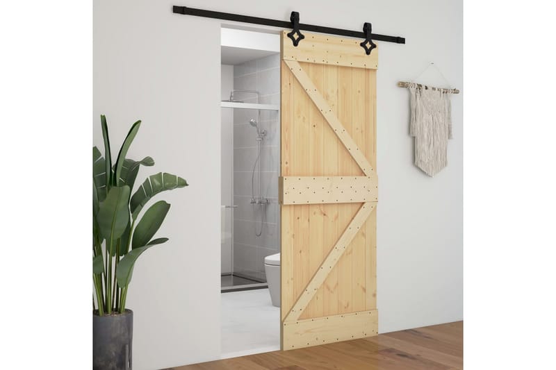 Liukuovi asennustarvikkeineen 90x210 cm täysi mänty - Ruskea - Talo & remontointi - Rakentaminen - Ovet - Liukuovi