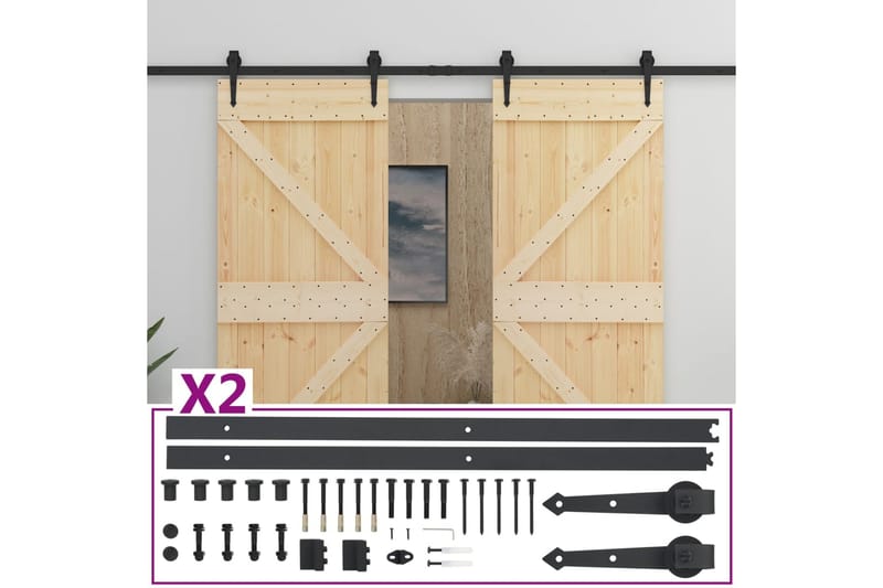 Liukuovi asennustarvikkeineen 90x210 cm täysi mänty - Ruskea - Talo & remontointi - Rakentaminen - Ovet - Liukuovi