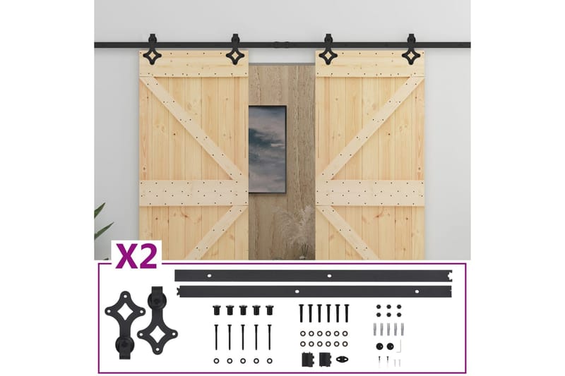 Liukuovi asennustarvikkeineen 90x210 cm täysi mänty - Ruskea - Talo & remontointi - Rakentaminen - Ovet - Liukuovi