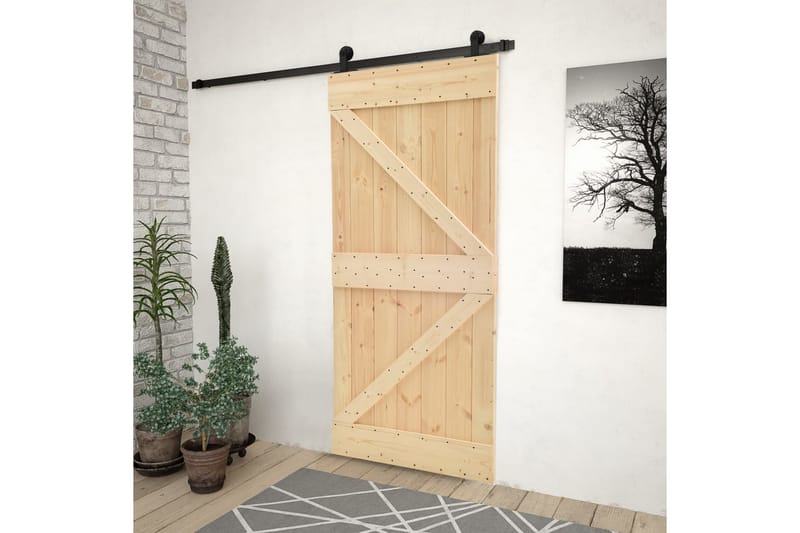 Liukuovi asennustarvikkeineen 90x210 cm täysi mänty - Ruskea - Talo & remontointi - Rakentaminen - Ovet - Liukuovi