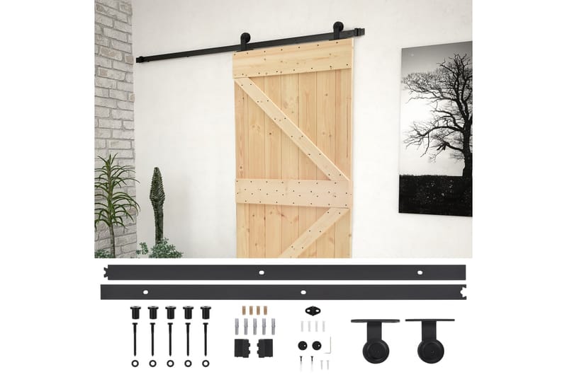 Liukuovi asennustarvikkeineen 90x210 cm täysi mänty - Ruskea - Talo & remontointi - Rakentaminen - Ovet - Liukuovi