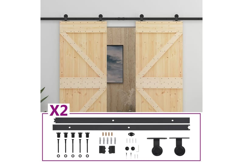 Liukuovi asennustarvikkeineen 90x210 cm täysi mänty - Ruskea - Talo & remontointi - Rakentaminen - Ovet - Liukuovi