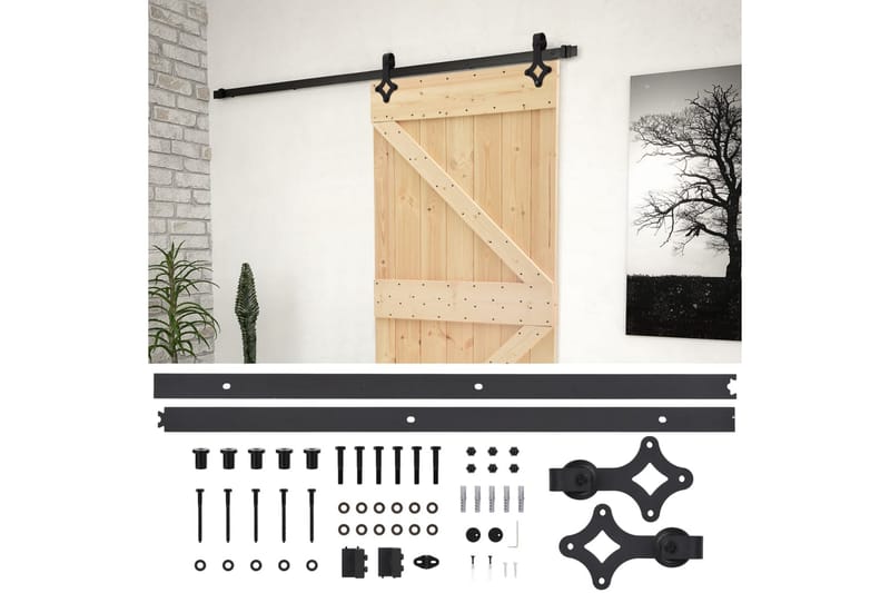 Liukuovi asennustarvikkeineen 90x210 cm täysi mänty - Ruskea - Liukuovi