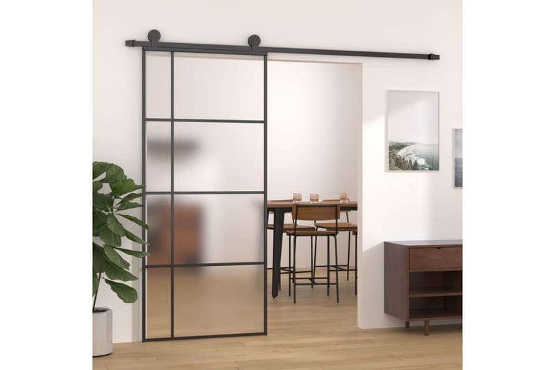 Liukuovi ESG-huurrelasi ja alumiini 90x205 cm musta - Musta - Talo & remontointi - Rakentaminen - Ovet - Sisäovi