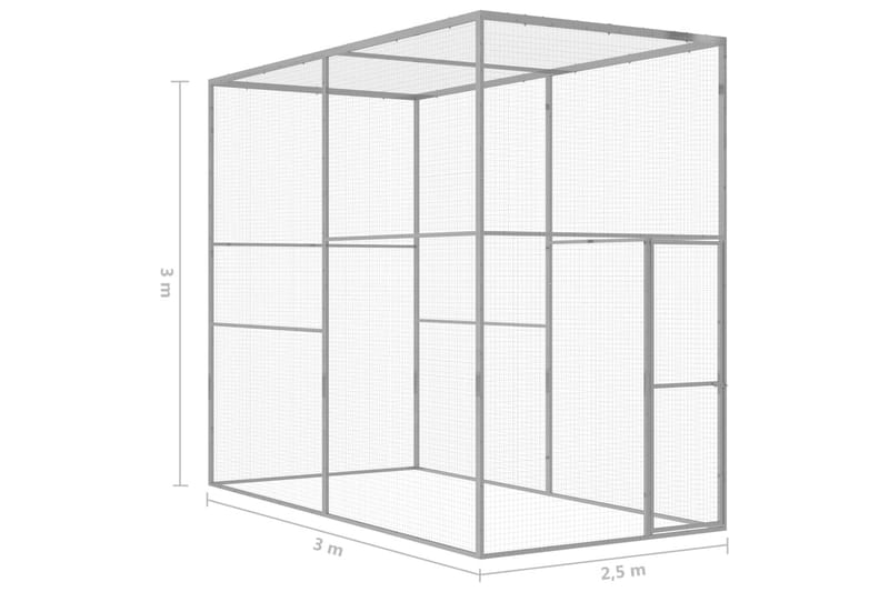 Kissahäkki 3x1,5x2,5 m galvanoitu teräs - Hopea - Urheilu & vapaa-aika - Eläimille - Kissa - Kuljetuslaatikko & kantolaukku