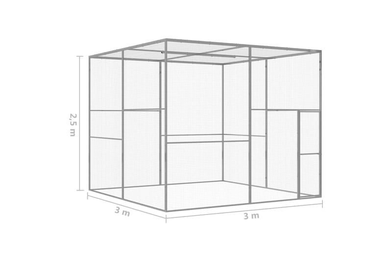 Kissahäkki 3x3x2,5 m galvanoitu teräs - Hopea - Urheilu & vapaa-aika - Eläimille - Kissa - Kuljetuslaatikko & kantolaukku