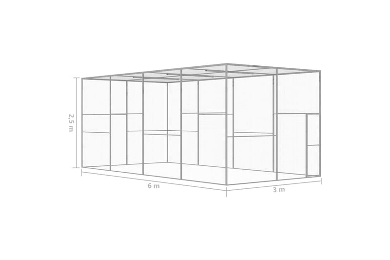 Kissahäkki 6x3x2,5 m galvanoitu teräs - Hopea - Urheilu & vapaa-aika - Eläimille - Kissa - Kuljetuslaatikko & kantolaukku