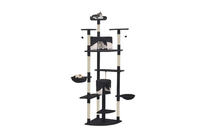 Kissan kiipeilypuu sisal-pylväillä 203cm musta ja valkoinen - Monivärinen - Kissojen kalusteet