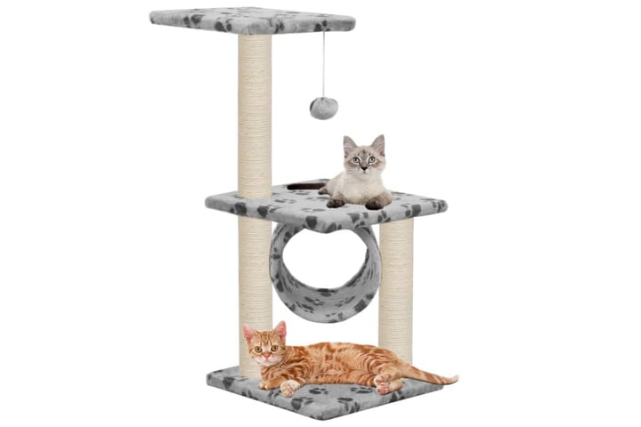 Kissan raapimispuu sisal-pylväillä 65 cm tassunjäljet harmaa - Harmaa - Kissojen kalusteet