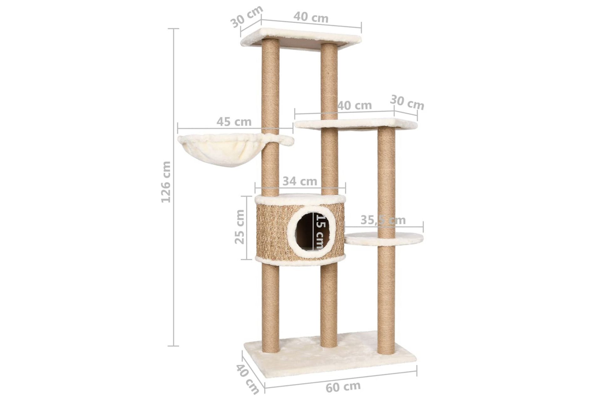 Kissan kiipeilypuu raapimispylväällä 126 cm meriheinä - Beige - Urheilu & vapaa-aika - Eläimille - Kissa - Kissojen kalusteet - Raapimispuu & kiipeilypuu