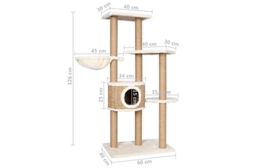 Kissan kiipeilypuu raapimispylväällä 126 cm meriheinä - Beige - Urheilu & vapaa-aika - Eläimille - Kissa - Kissojen kalusteet - Raapimispuu & kiipeilypuu