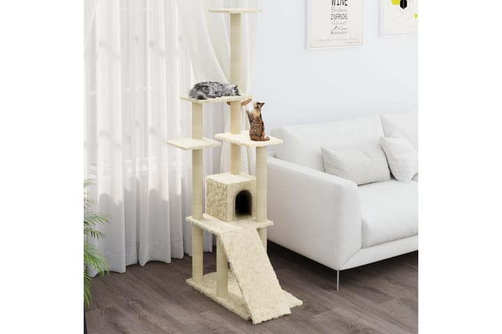 Kissan kiipeilypuu sisal- raapimispylväillä kerma 155 cm - Kerma - Raapimispuu & kiipeilypuu - Kissojen kalusteet