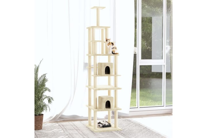 Kissan kiipeilypuu sisal- raapimispylväillä kerma 216 cm - Kerma - Raapimispuu & kiipeilypuu - Kissojen kalusteet