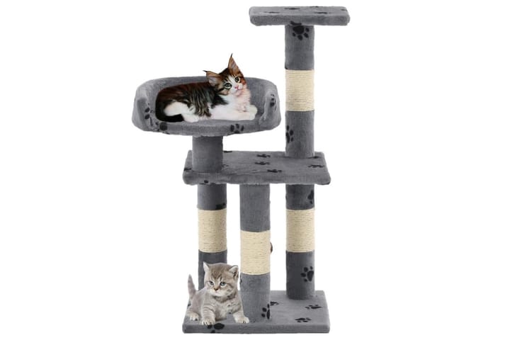 Kissan kiipeilypuu sisal-pylväillä 65 cm tassukuvio harmaa - Harmaa - Kissojen kalusteet