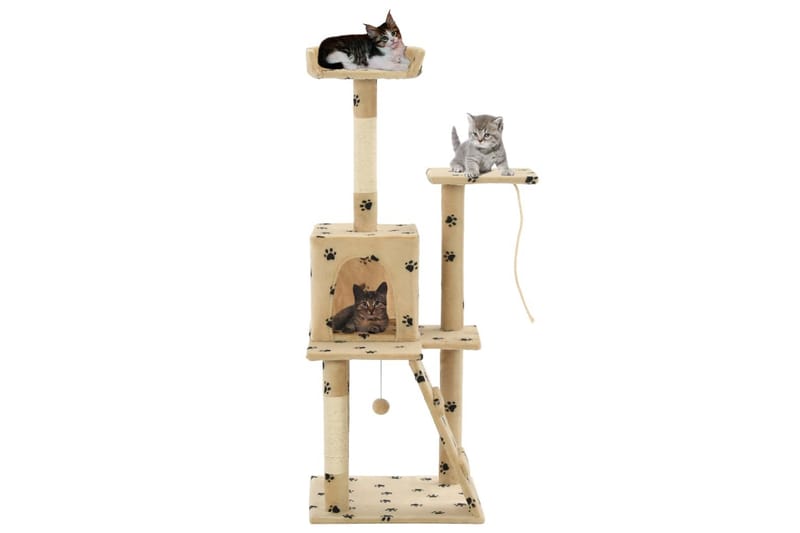 Kissan kiipeilypuu sisal-pylväillä 120 cm tassukuvio beige - Beige - Urheilu & vapaa-aika - Eläimille - Kissa - Kissojen kalusteet