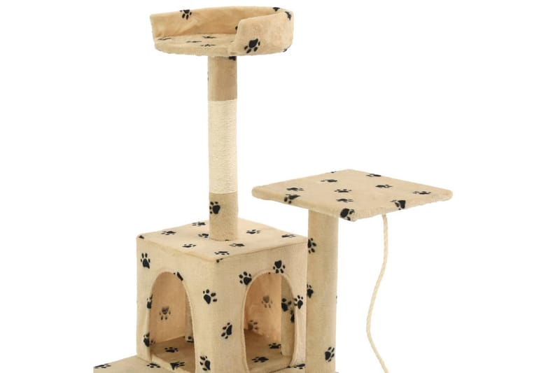 Kissan kiipeilypuu sisal-pylväillä 120 cm tassukuvio beige - Beige - Urheilu & vapaa-aika - Eläimille - Kissa - Kissojen kalusteet