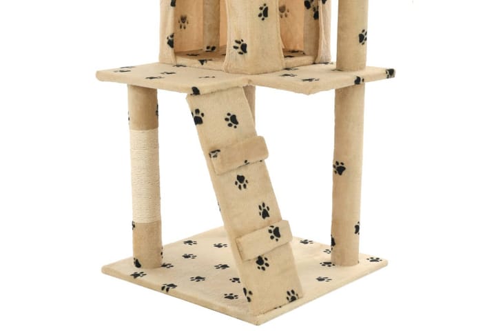 Kissan kiipeilypuu sisal-pylväillä 120 cm tassukuvio beige - Beige - Kissojen kalusteet