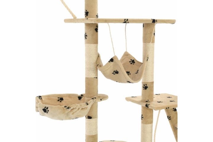 Kissan kiipeilypuu sisal-pylväillä 230-250cm tassukuvio beig - Beige - Kissojen kalusteet