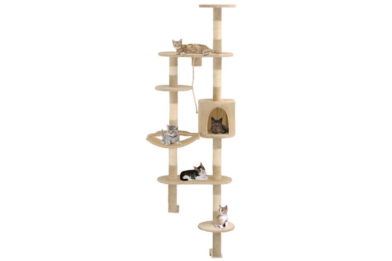Kissan kiipeilypuu sisal-pylväillä seinäkiinnitys 194cm beig - Beige - Urheilu & vapaa-aika - Eläimille - Kissa - Kissojen kalusteet