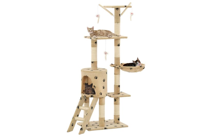 Kissan raapimispuu sisal-pylväillä 138 cm tassunjäljet beige - Beige - Urheilu & vapaa-aika - Eläimille - Kissa - Kissojen kalusteet