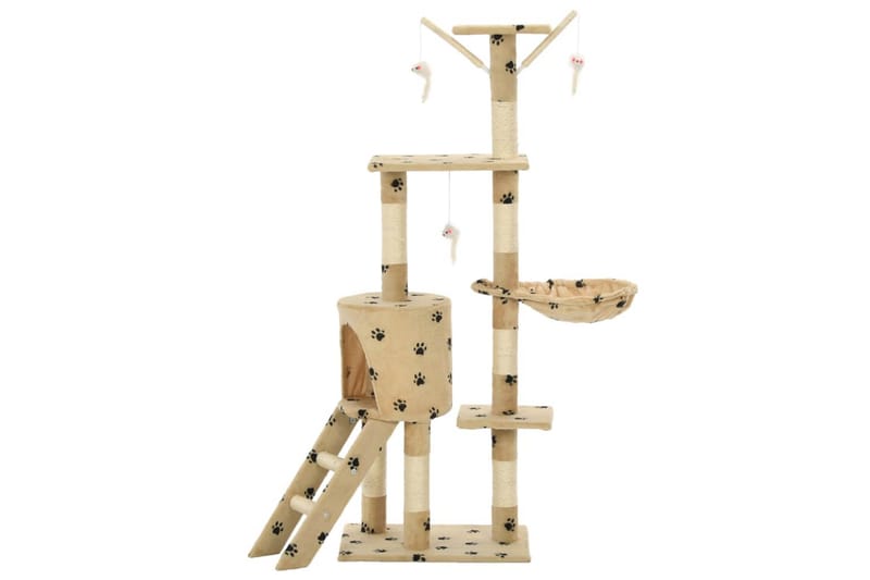 Kissan raapimispuu sisal-pylväillä 138 cm tassunjäljet beige - Beige - Urheilu & vapaa-aika - Eläimille - Kissa - Kissojen kalusteet