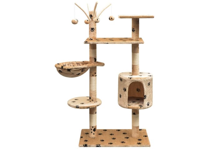 Kissan raapimispuu sisal-pylväillä 125 cm tassunjäljet Beige - Monivärinen - Kissojen kalusteet