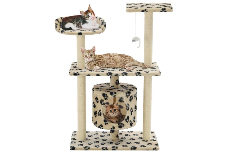 Kissan raapimispuu sisal-pylväillä 95 cm tassunjäljet beige - Beige - Urheilu & vapaa-aika - Eläimille - Kissa - Kissojen kalusteet