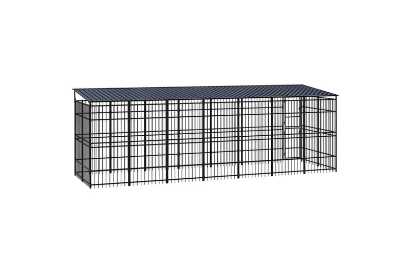 Koiran ulkohäkki katolla teräs 12,9 m² - Musta - Urheilu & vapaa-aika - Eläimille - Koira - Koiraportti & koira-aitaus