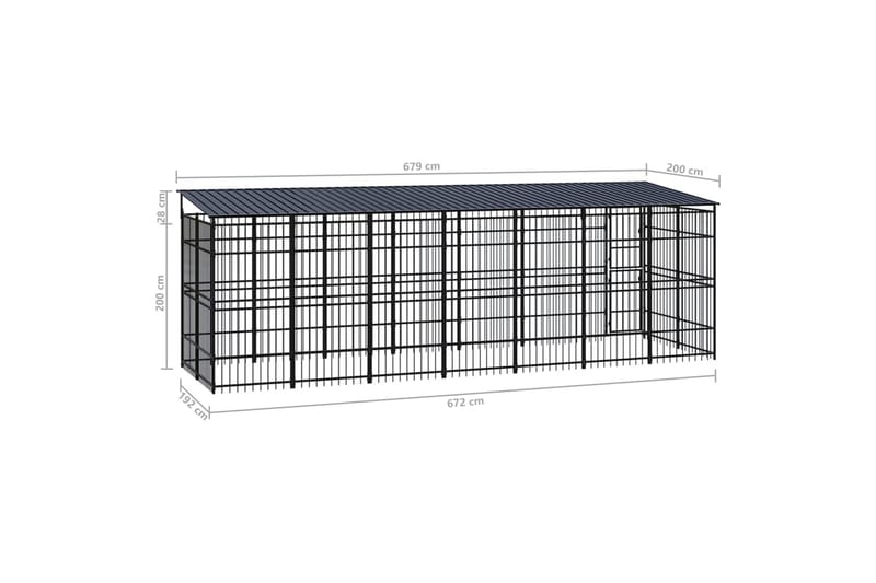 Koiran ulkohäkki katolla teräs 12,9 m² - Musta - Urheilu & vapaa-aika - Eläimille - Koira - Koiraportti & koira-aitaus