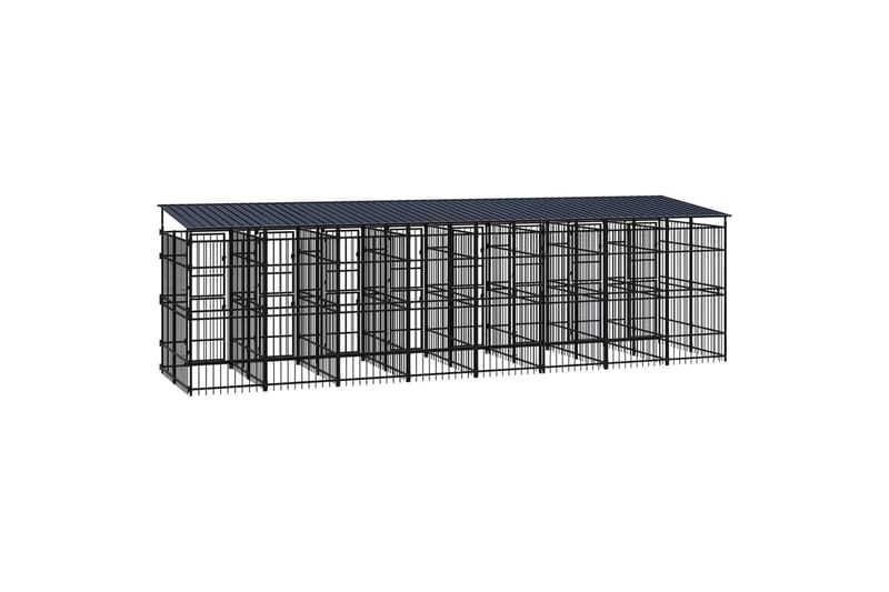 Koiran ulkohäkki katolla teräs 14,75 m² - Musta - Urheilu & vapaa-aika - Eläimille - Koira - Koirien kalusteet
