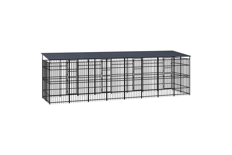 Koiran ulkohäkki katolla teräs 14,75 m² - Musta - Urheilu & vapaa-aika - Eläimille - Koira - Koirien kalusteet