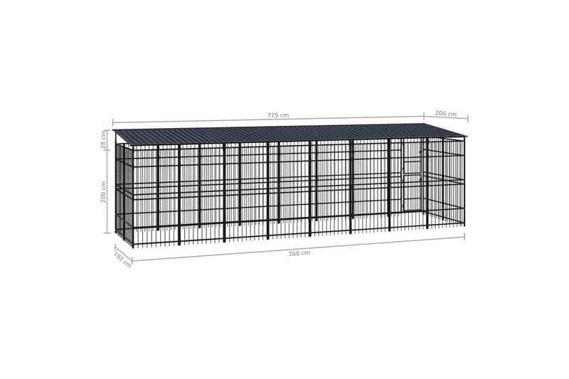 Koiran ulkohäkki katolla teräs 14,75 m² - Musta - Urheilu & vapaa-aika - Eläimille - Koira - Koirien kalusteet