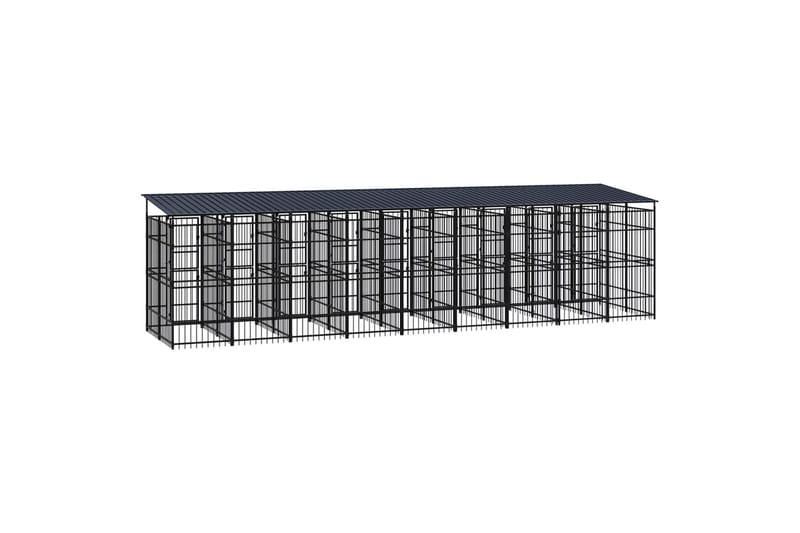 Koiran ulkohäkki katolla teräs 16,59 m² - Musta - Urheilu & vapaa-aika - Eläimille - Koira - Koirien kalusteet