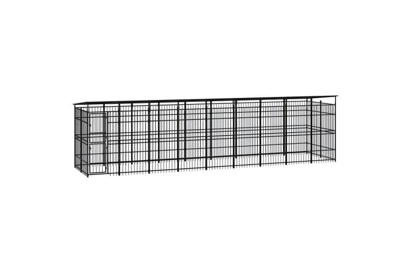 Koiran ulkohäkki katolla teräs 16,59 m² - Musta - Urheilu & vapaa-aika - Eläimille - Koira - Koiraportti & koira-aitaus