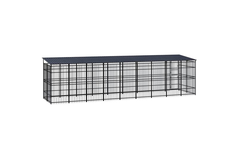 Koiran ulkohäkki katolla teräs 16,59 m² - Musta - Urheilu & vapaa-aika - Eläimille - Koira - Koiraportti & koira-aitaus