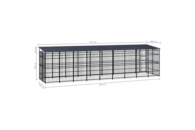 Koiran ulkohäkki katolla teräs 16,59 m² - Musta - Urheilu & vapaa-aika - Eläimille - Koira - Koiraportti & koira-aitaus
