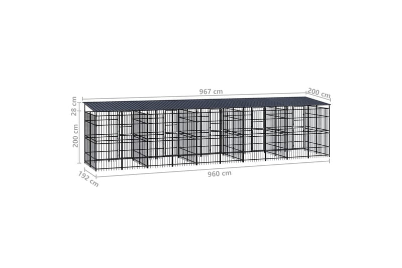 Koiran ulkohäkki katolla teräs 18,43 m² - Musta - Urheilu & vapaa-aika - Eläimille - Koira - Koirien kalusteet