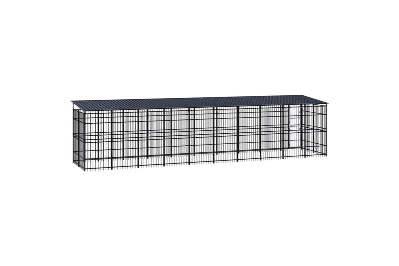 Koiran ulkohäkki katolla teräs 18,43 m² - Musta - Urheilu & vapaa-aika - Eläimille - Koira - Koiraportti & koira-aitaus
