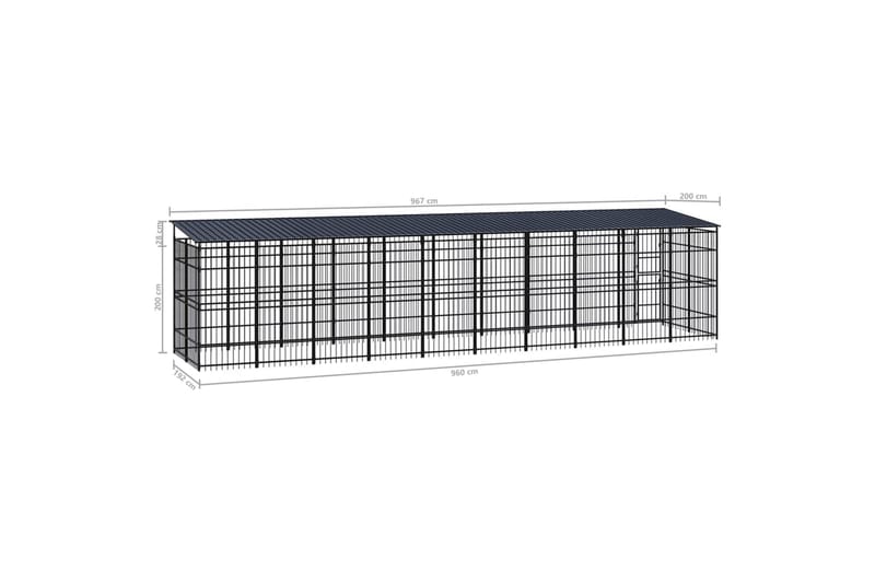 Koiran ulkohäkki katolla teräs 18,43 m² - Musta - Urheilu & vapaa-aika - Eläimille - Koira - Koiraportti & koira-aitaus