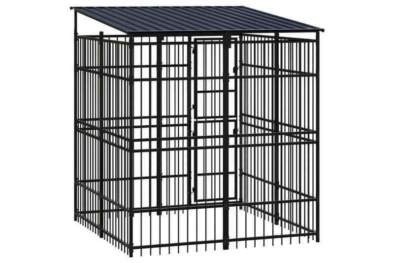 Koiran ulkohäkki katolla teräs 3,69 m² - Musta - Urheilu & vapaa-aika - Eläimille - Koira - Koirien kalusteet