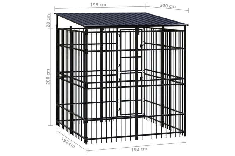 Koiran ulkohäkki katolla teräs 3,69 m² - Musta - Urheilu & vapaa-aika - Eläimille - Koira - Koirien kalusteet