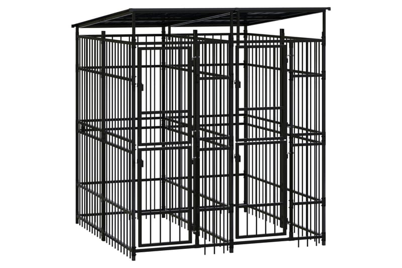 Koiran ulkohäkki katolla teräs 3,69 m² - Musta - Urheilu & vapaa-aika - Eläimille - Koira - Koirien kalusteet