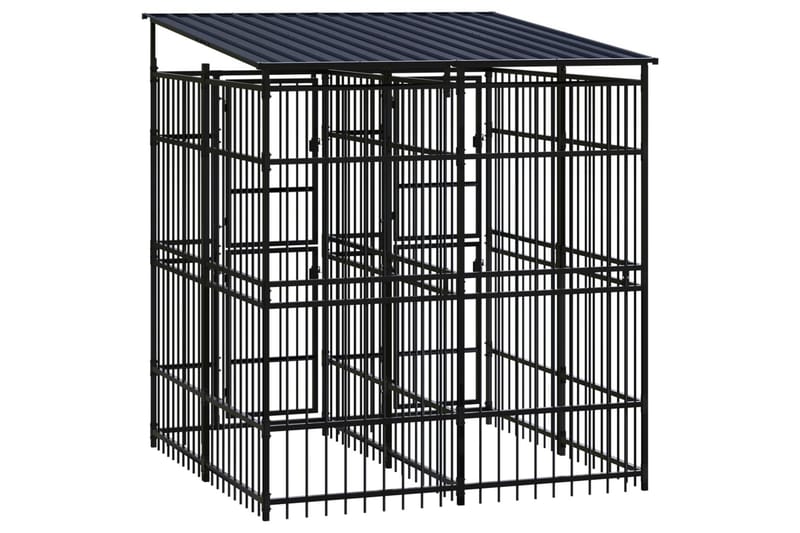 Koiran ulkohäkki katolla teräs 3,69 m² - Musta - Urheilu & vapaa-aika - Eläimille - Koira - Koirien kalusteet
