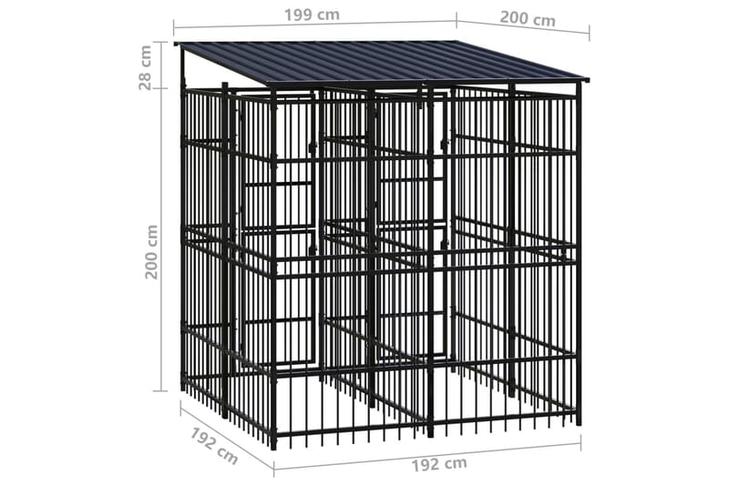 Koiran ulkohäkki katolla teräs 3,69 m² - Musta - Urheilu & vapaa-aika - Eläimille - Koira - Koirien kalusteet