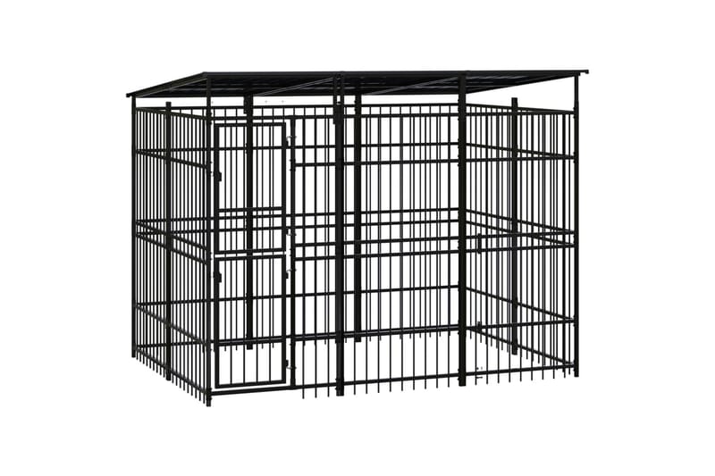 Koiran ulkohäkki katolla teräs 5,53 m² - Musta - Urheilu & vapaa-aika - Eläimille - Koira - Koirien kalusteet